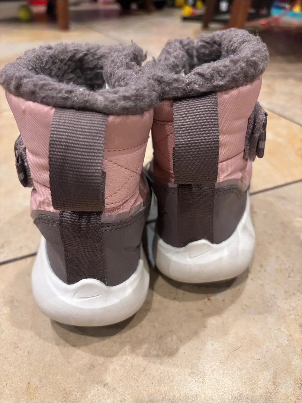 Nike Pink and Gray Quilted Kids Snow Boots size 13